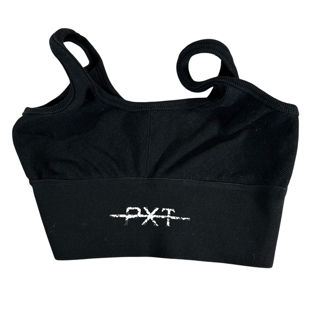 Paxton Womens Black Ribbed Knit Graphic Crop Top Sport Bra AK911014 Small